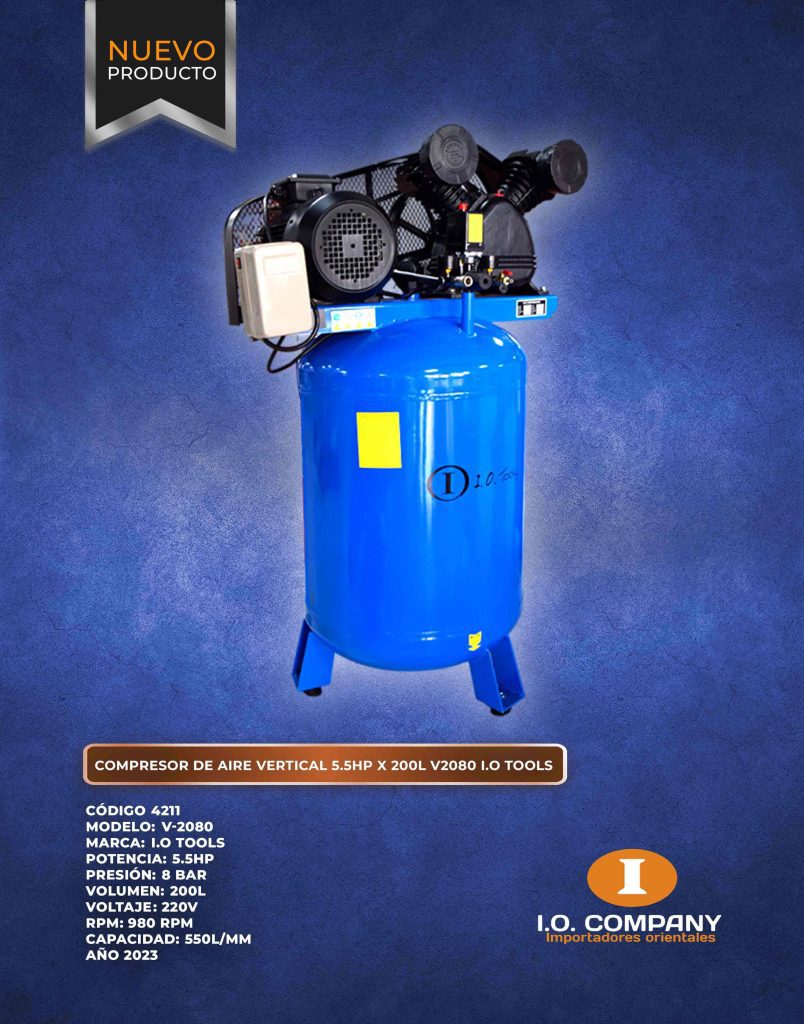 4211 Compresor De Aire Vertical 5.5hp X 200l V2080 I.O Tools IO
