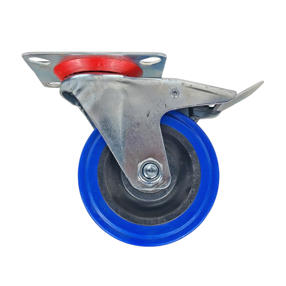 7659 RUEDA AZUL GIRATORIA CON FRENO 100 MM